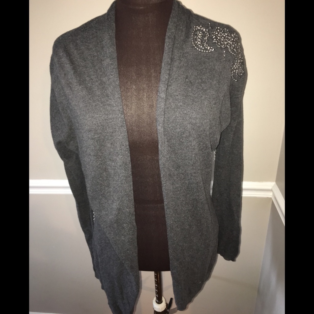 Maurice’s Cardigan Sweater Stitched Detail Gray Womens Large‎ Preppy